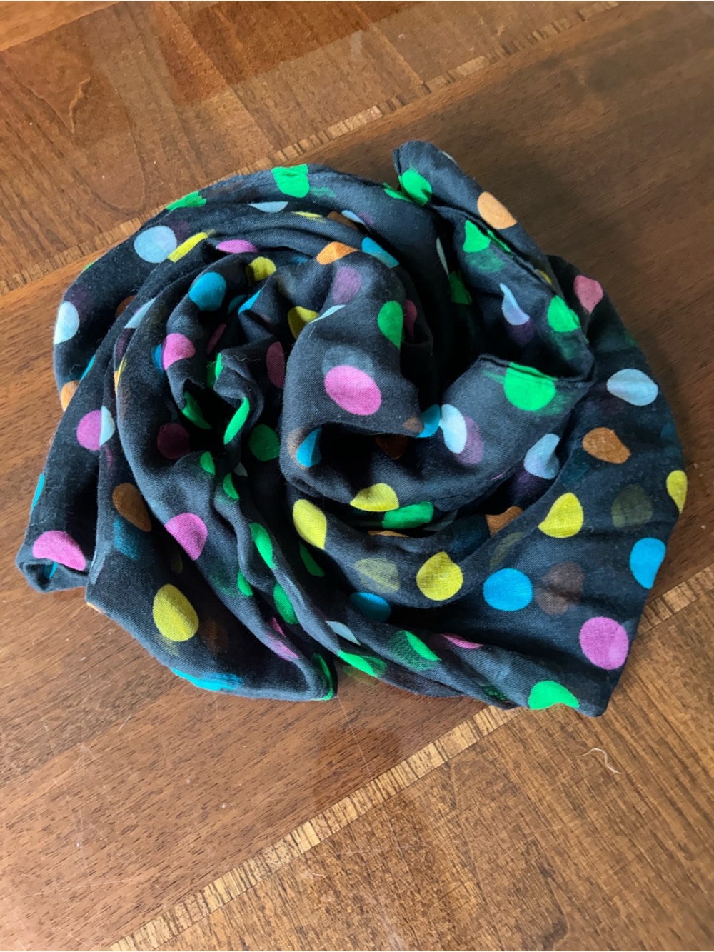Black Scarf with Bright Polka Dots 15“ x 33“
